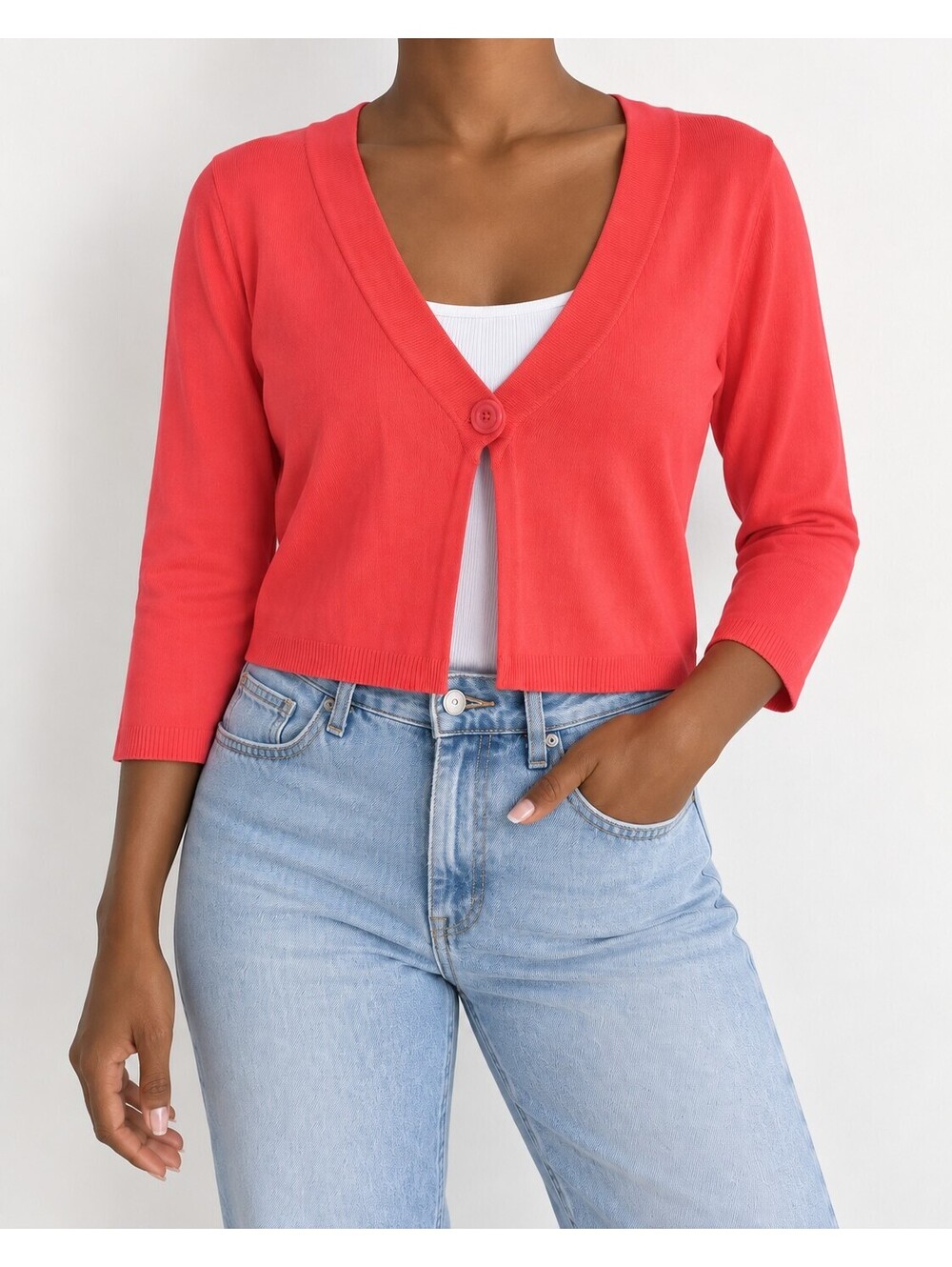 JW Coral Red Cropped Cardigan M Single Button Y2K Preppy Minimalist